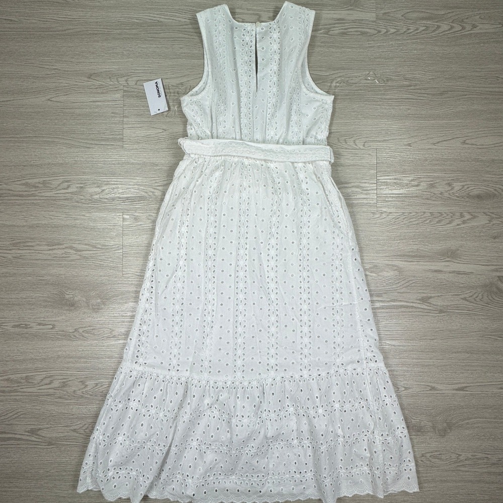 Sonoma Women's Midi Dress White Eyelet Cotton Sleeveless Tie Waist XS NWT - Picture 5 of 9